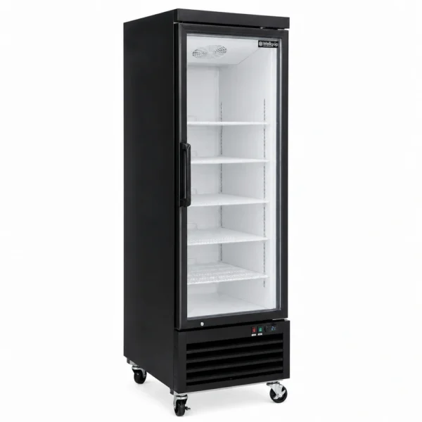 1 door upright display fridge with glass doors and LED lighting