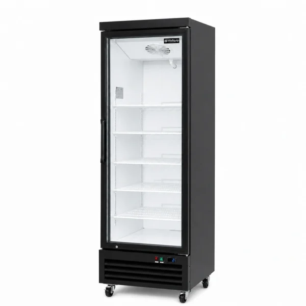 FA81_Front-right with doors closed 620L commercial glass door display fridge for supermarkets