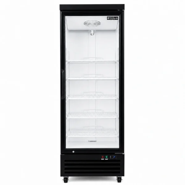 Wellquip 620L 1 door upright display fridge front view