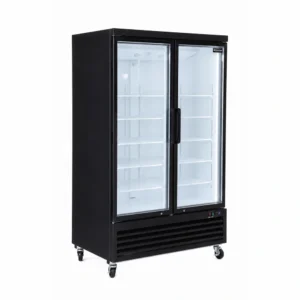 2 door upright display fridge with glass doors and LED lighting