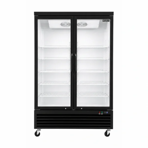 Wellquip 1360L 2 door upright display fridge front view