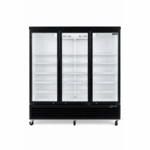 Wellquip 2090L 3 door upright display fridge front view