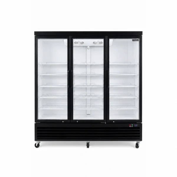 Wellquip 2090L 3 door upright display fridge front view