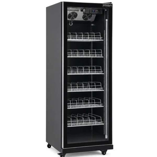 Black commercial display fridge for drinks and food