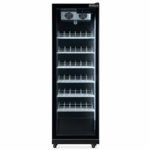 Upright display fridge with vertical LED lighting