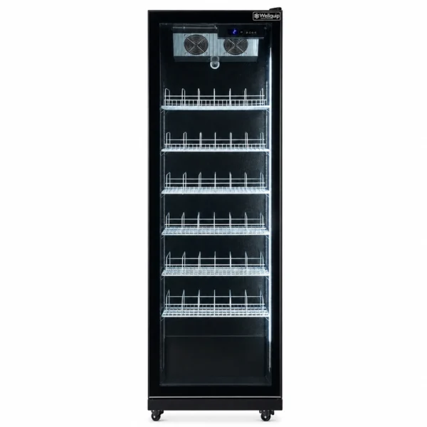 IV066_Front with doors closed Upright display fridge with vertical LED lighting
