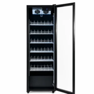 Upright display fridge with vertical LED lighting