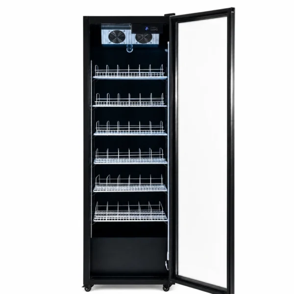 Upright display fridge with vertical LED lighting