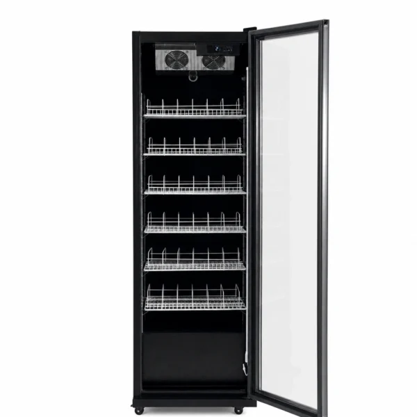 Black commercial display fridge for drinks and food