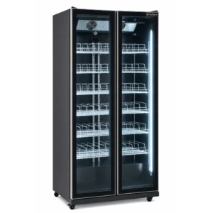 Black commercial display fridge for drinks and food