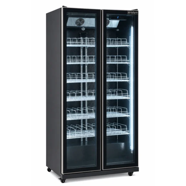Black commercial display fridge for drinks and food