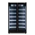 Upright display fridge with vertical LED lighting