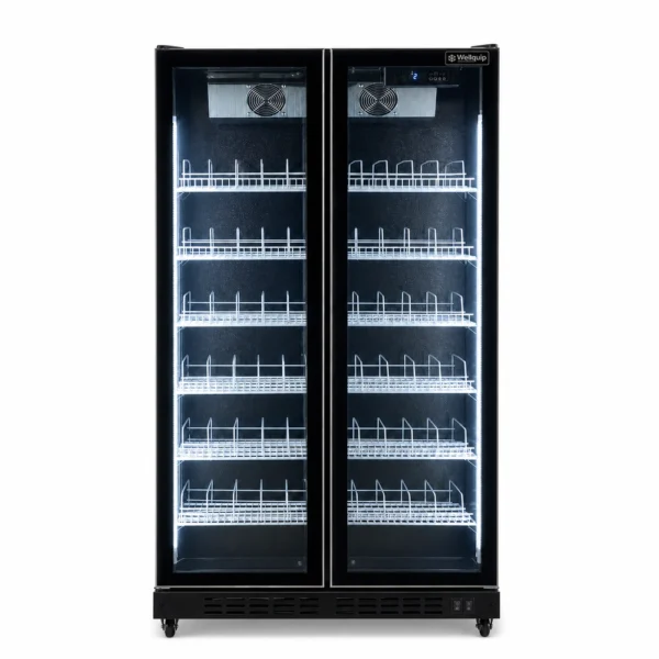 IV104_Front with doors closed Upright display fridge with vertical LED lighting
