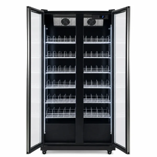 Black commercial display fridge for drinks and food