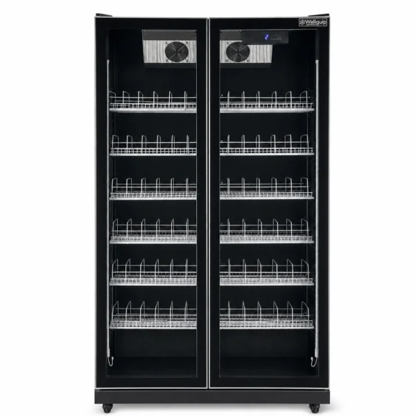 Black commercial display fridge for drinks and food