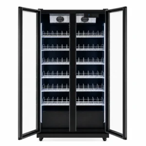 Black commercial display fridge for drinks and food