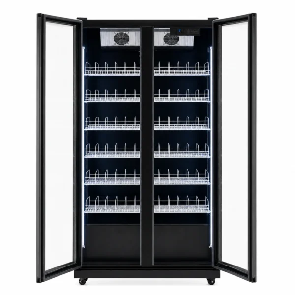 Black commercial display fridge for drinks and food