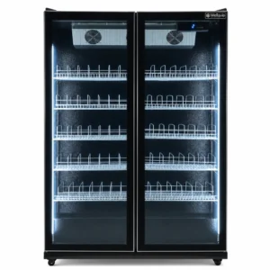 Black commercial display fridge for drinks and food
