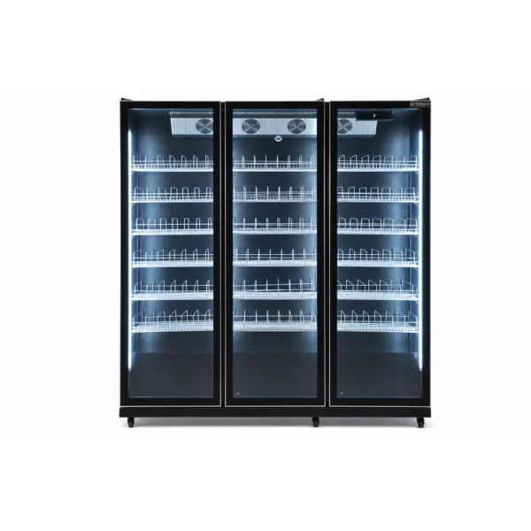 IV186_Front with doors closed Black commercial display fridge for drinks and food