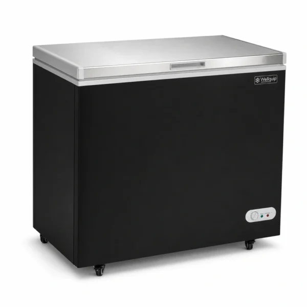 KF20S_Front-left with doors closed Black storage chest freezer for cafés, takeaway shops and compact kitchens