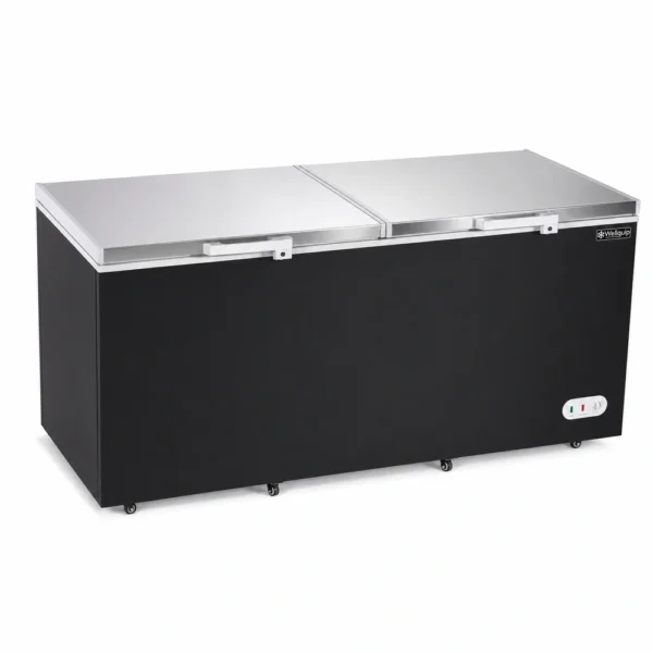 KF90D_Front-left with doors closed Black storage chest freezer for cafés, takeaway shops and compact kitchens