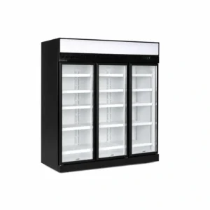 7 star GEMS energy rated upright display fridge with 1100L capacity, fan-forced cooling and adjustable shelves