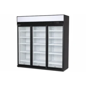 7 star GEMS energy rated upright display fridge with 1100L capacity, fan-forced cooling and adjustable shelves