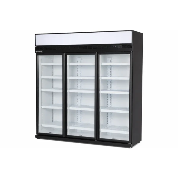 7 star GEMS energy rated upright display fridge with 1100L capacity, fan-forced cooling and adjustable shelves