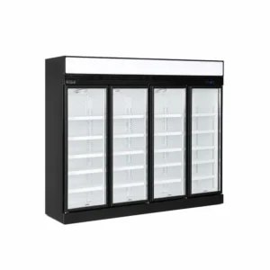 4 door upright display fridge with glass doors and LED lighting