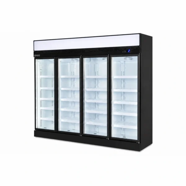 Black 4 door commercial display fridge for drinks