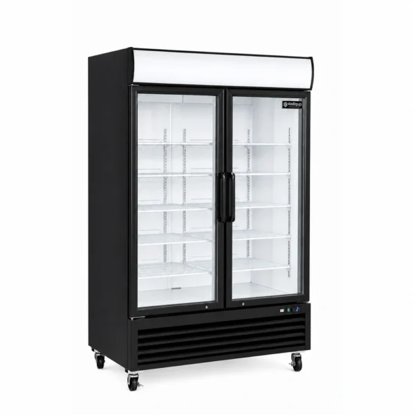 Black 2 door commercial display fridge for drinks
