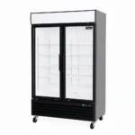 2 door upright display fridge with glass doors and LED lighting