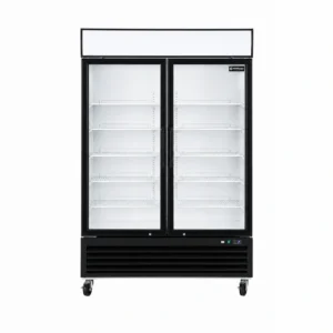 Wellquip 1360L 2 door upright display fridge front view