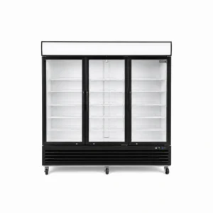 Wellquip 2090L 3 door upright display fridge front view