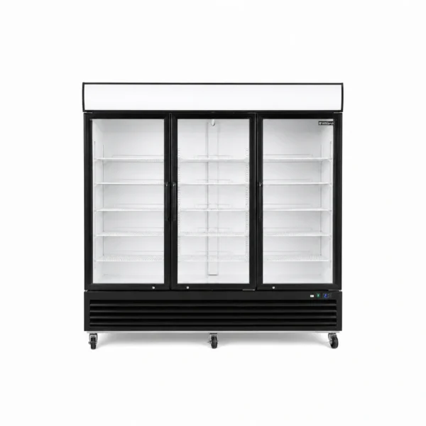 Wellquip 2090L 3 door upright display fridge front view