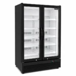 Mid-height glass door fridge with adjustable shelves