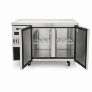 Under counter freezer with self-closing doors and auto defrost