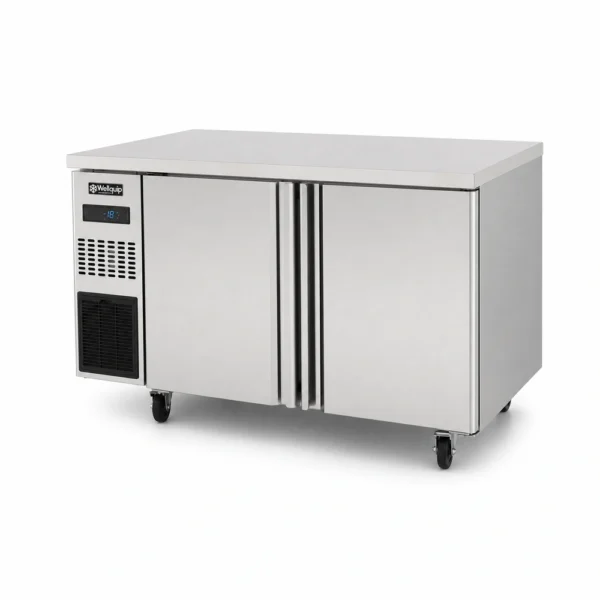 Commercial under bench freezer with stainless steel worktop