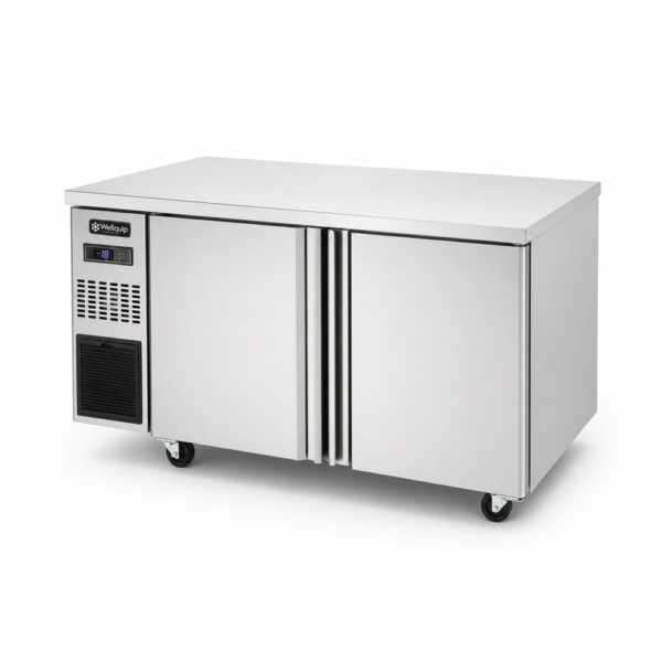 WC1580_Front-right with doors closed Stainless steel under bench freezer for compact kitchens