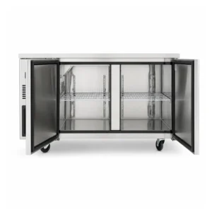 Under counter freezer with self-closing doors and auto defrost