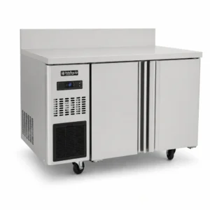 Stainless steel bench freezer with splashback for prep lines