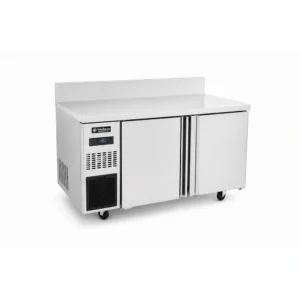 Stainless steel bench freezer with splashback for prep lines