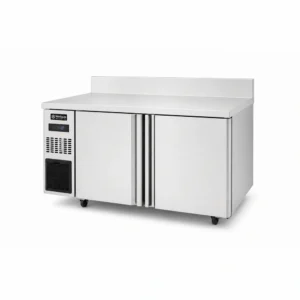 Two door stainless steel prep bench freezer with splashback