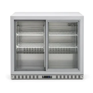 Commercial beverage fridge with sliding glass doors