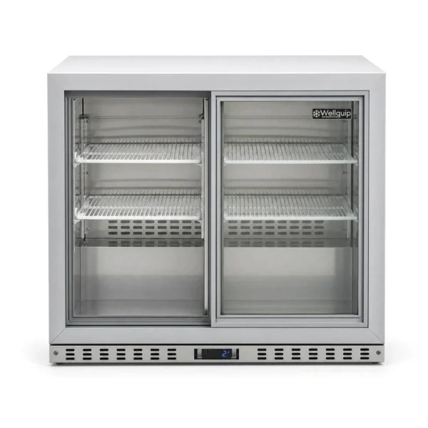 Commercial beverage fridge with sliding glass doors