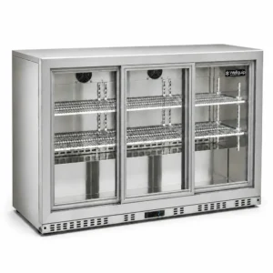 Commercial beverage fridge with sliding glass doors