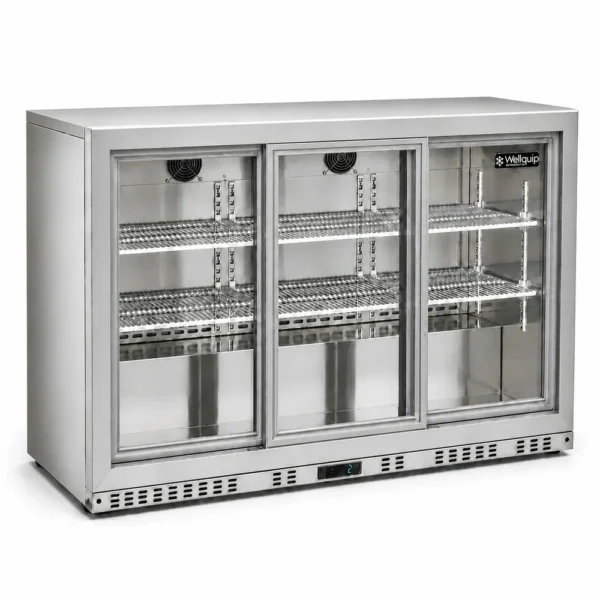 Commercial beverage fridge with sliding glass doors
