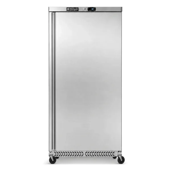Single door upright storage freezer with fan-forced cooling