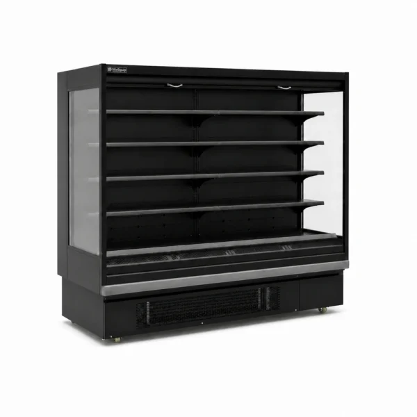 Open display merchandising fridge with air curtain cooling