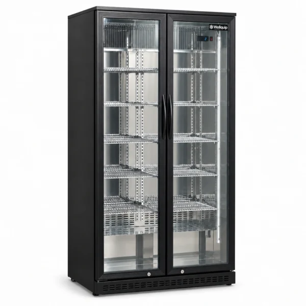SA52_Front-left with doors closed Commercial beverage fridge with Low-E glass doors